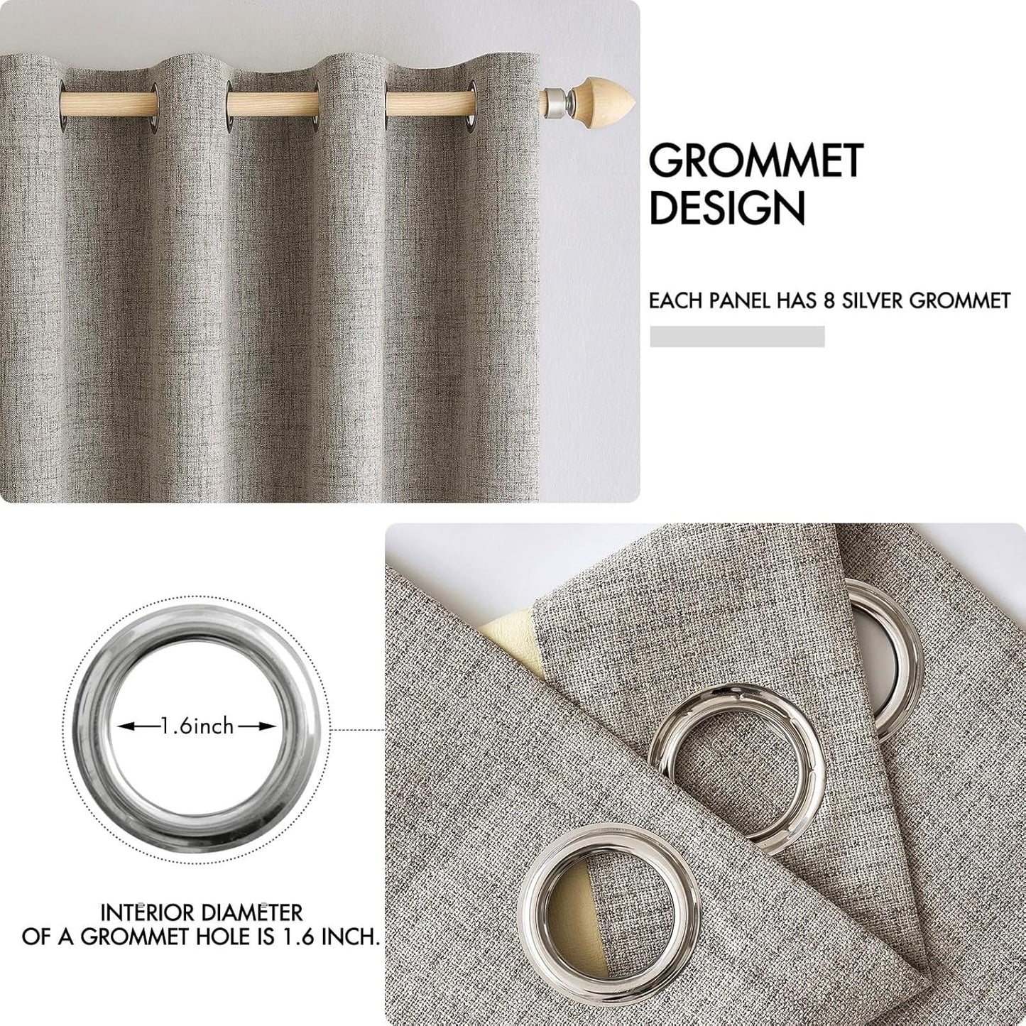 MIULEE Linen Texture Curtains for Bedroom Solid 100% Blackout Thermal Insulated Linen Curtains Grommet Room Darkening Drapes for Living Room Nursery 52x54 Inch (2 Panels)