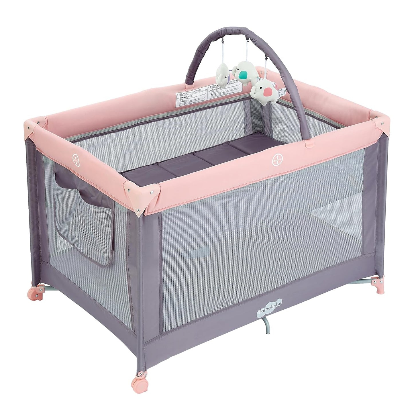 Pamo Babe Portable Playard with Mat Pad and Toy Bar Pink Play Yard for Baby