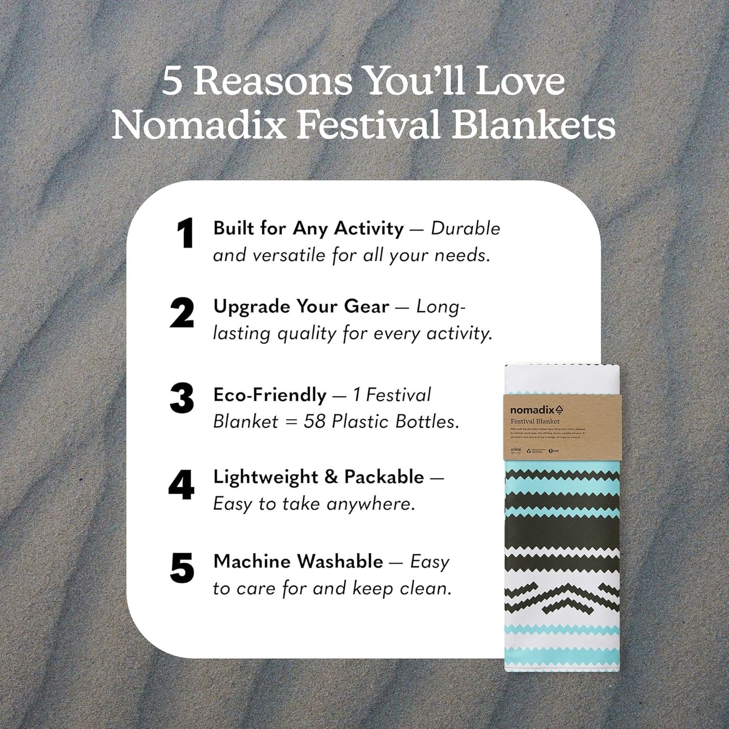 Nomadix Festival Blanket - Perfect for Picnics, Camping, & Lawn Seating - Plush Top & Water Resistant Base - Made with Post Consumer Recycled Materials - Agua Blue - 60x70 in