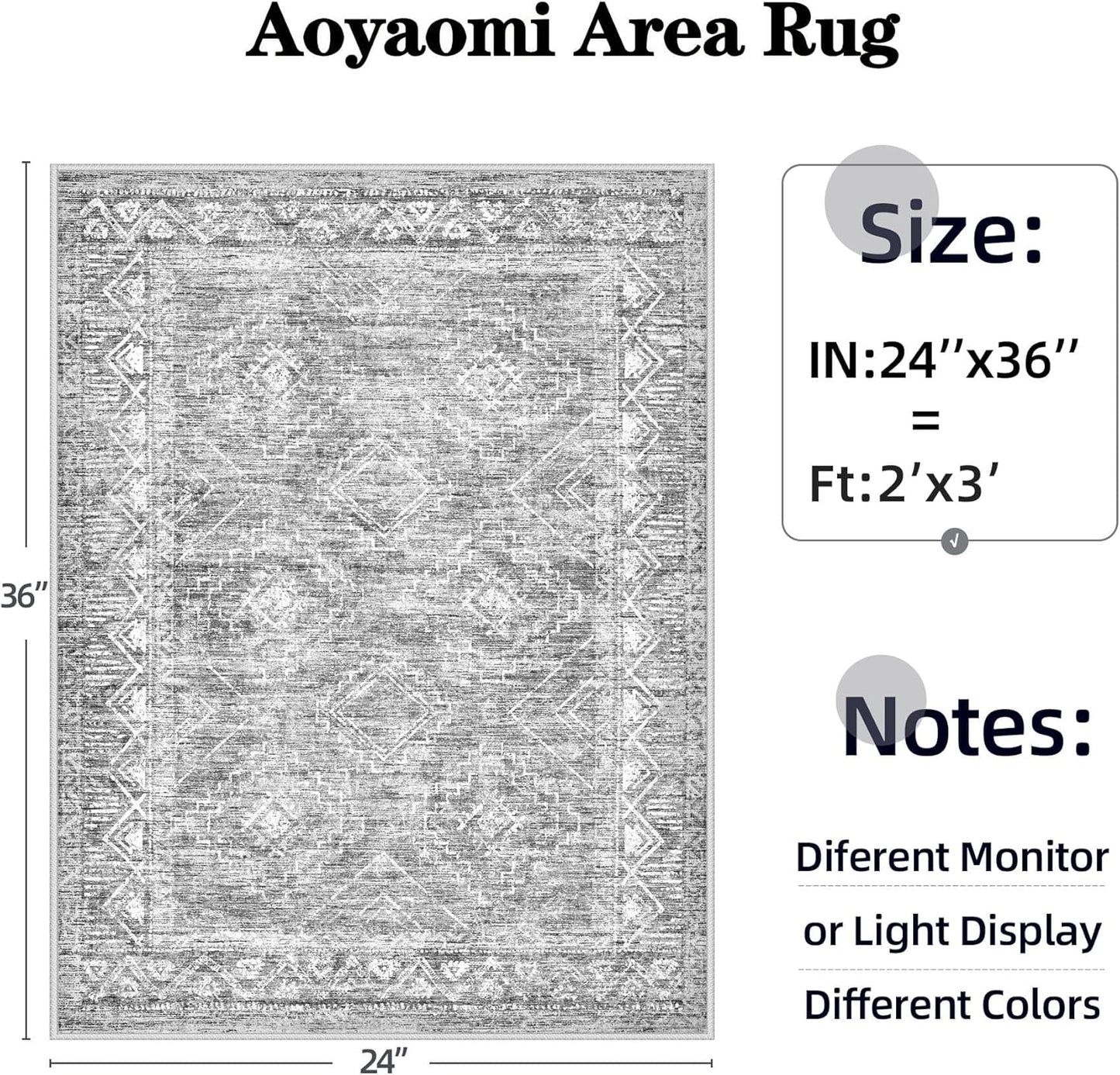 Moroccan Area Rug 2x3 - Washable Distressed Entryway Rug Non-Slip Small Rug, Soft Low-Pile Geometric Farmhouse Indoor Door Mat Floor Carpet for Entrance Bedroom Kitchen Bathroom (2 x 3, Grey)