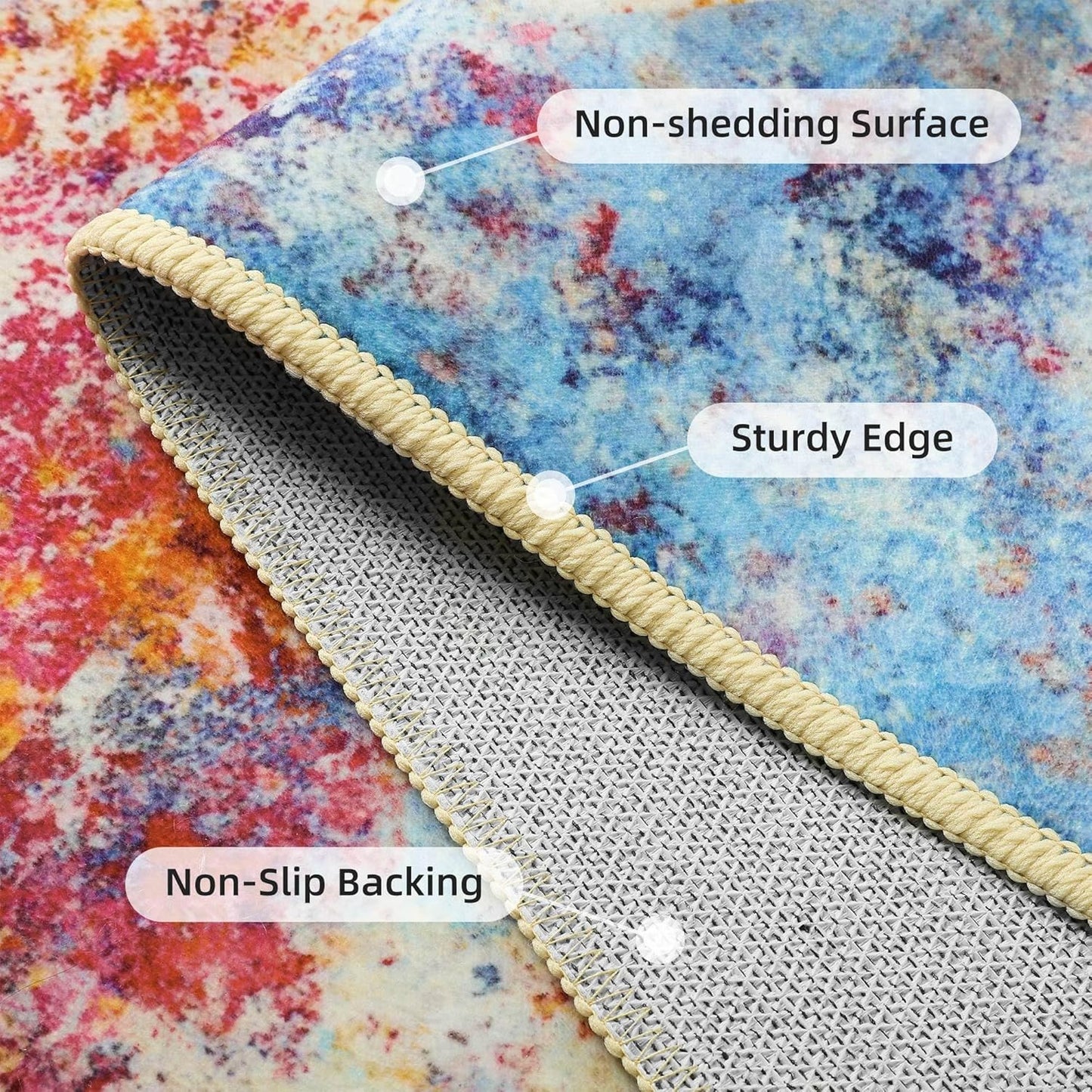 Kelarea Living Room Rug, 5x7 Modern Abstract Washable Rugs, Colorful Non Slip Low Pile Carpet, Stain Resistant Rugs for Bedroom, Dining Room, Nursery, Home Office