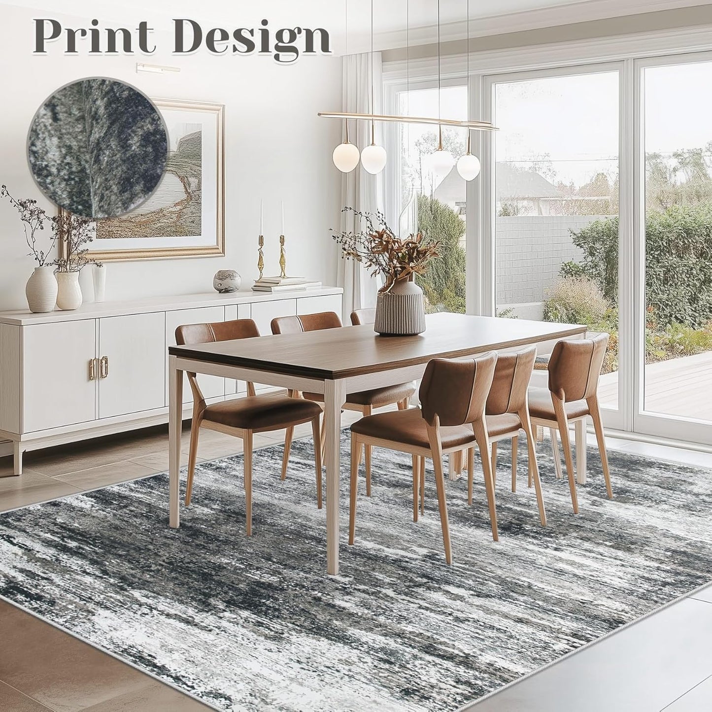 Washable Rug 5x7 Area Rugs for Living Room: Neutral Soft Rug Abstract Non Slip Low Pile Modern Carpet for Bedroom Kitchen Nursery Office Dining Room Indoor (Black, 5'x7')