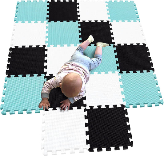 MQIAOHAM® 18 Pieces Puzzle Play Mats, Soft Baby Play Mat, Kids Interlocking Foam Floor Tiles, Toddlers Carpet Playmats G301018-101104108