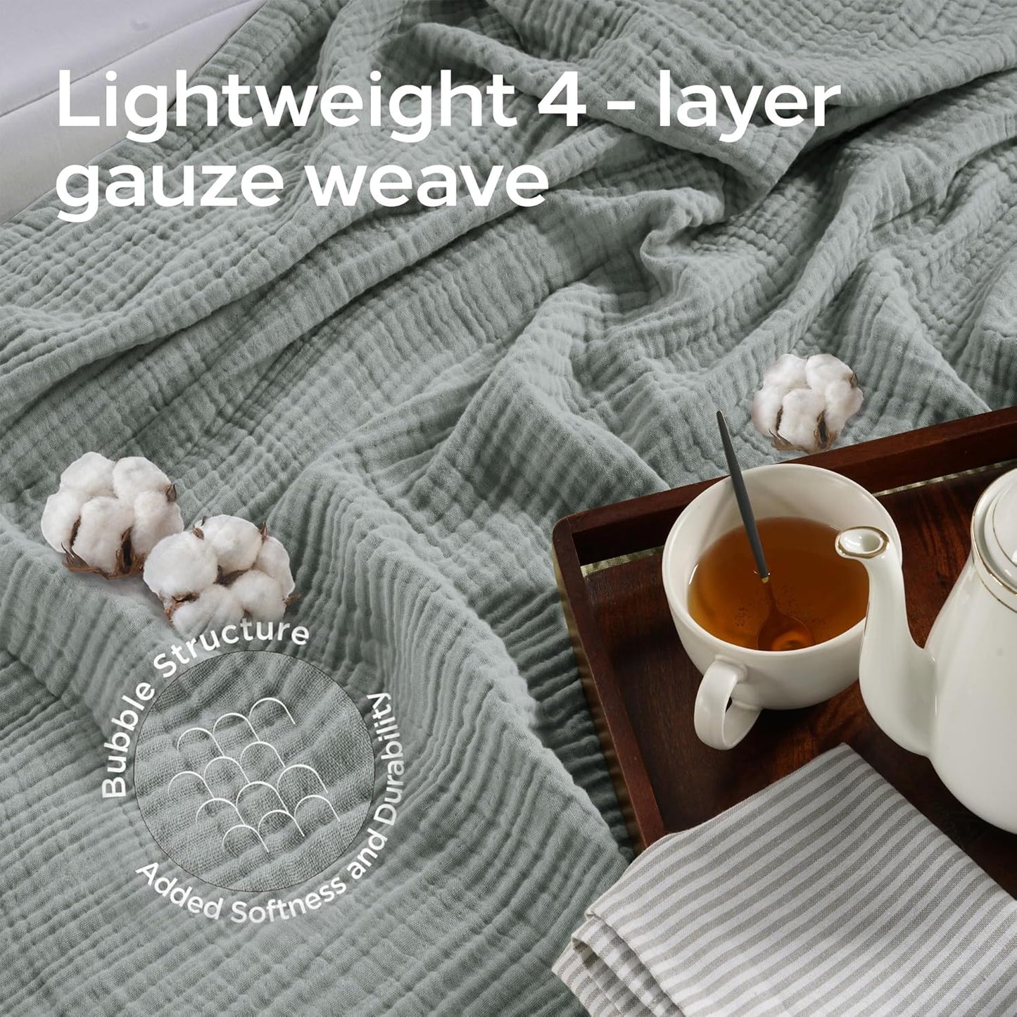 Threadmill Summer Muslin Twin Blanket | 4 Layer 100% Cotton Gauze | Soft, Breathable, and Lightweight Muslin Blanket | Ideal for All Seasons | Lightweight Blanket| Scottish Grey
