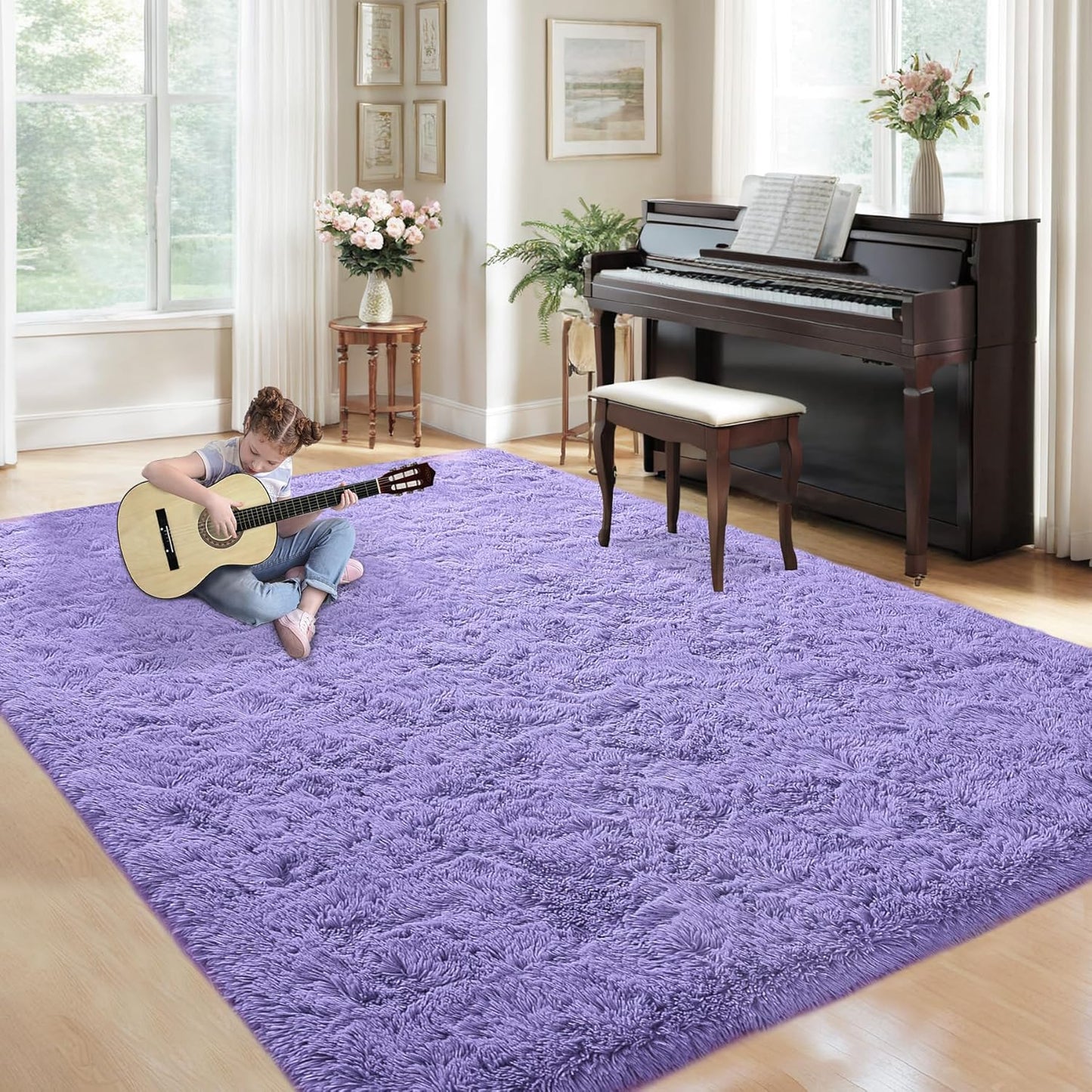 5x7 Area Rug for Living Room: Fluffy Shag Soft Washable Rugs Fuzzy Plush Indoor Carpet for Bedroom Nursery Playroom Dorm Kids Girls Boys Room (Purple, 5'x7')