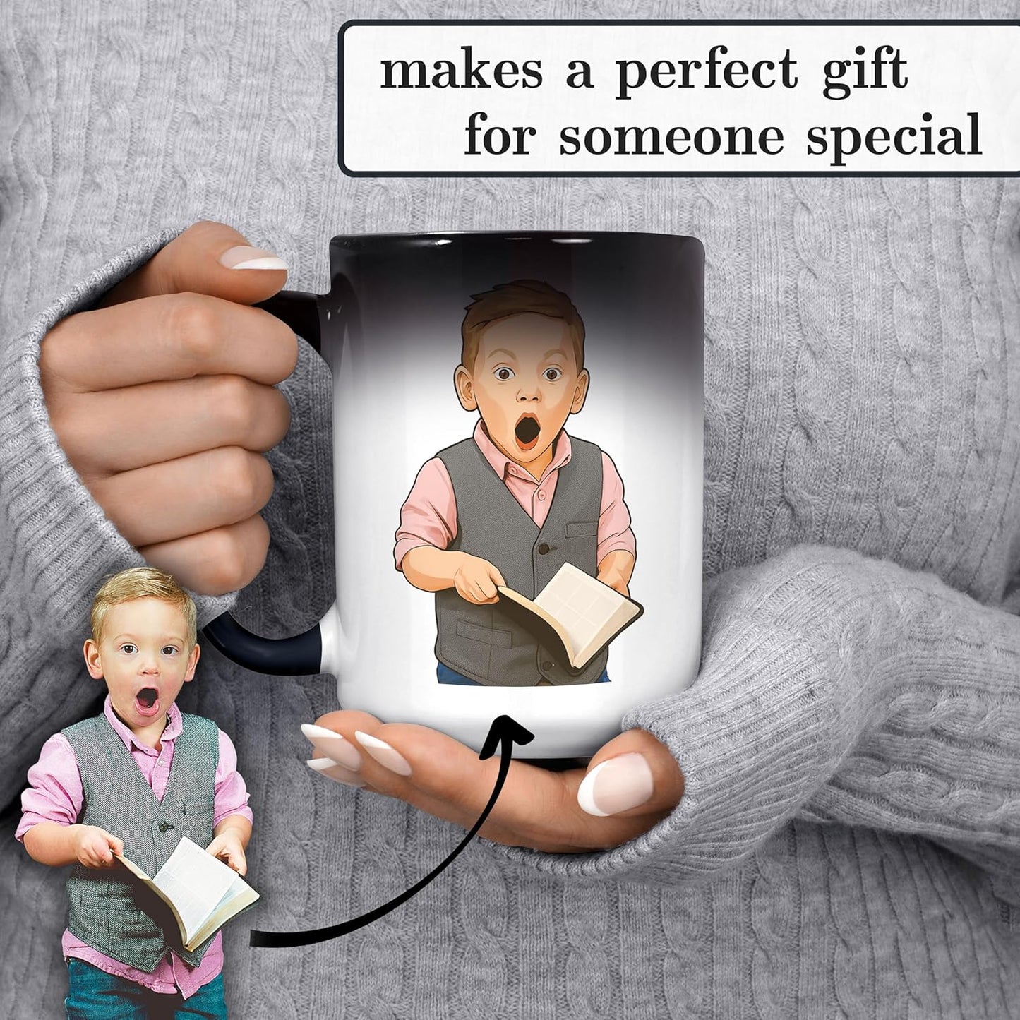 Personalized Coffee Mug, Custom Drawing Portrait Gift, Funny Customized Coffee Gift for Men & Women, Custom Mugs with Pictures, Black - Color Changing 15oz Father's Day Mug