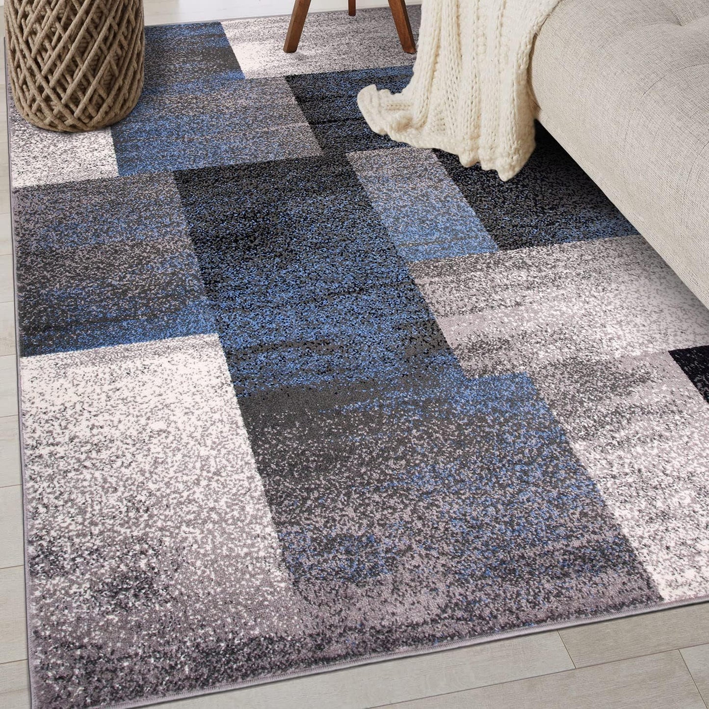 Rugshop Modern Distressed Boxes Area Rug 3' 3" x 5' Blue