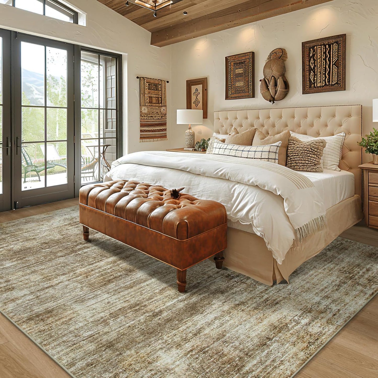 10x14 Area Rugs for Living Room: Soft Abstract Large Area Rug Non-Shedding Anti-Skid Stain Resistant Indoor Floor Modern Washable Rugs for Bedroom Dining Room Nursery Farmhouse Home Office-Brown