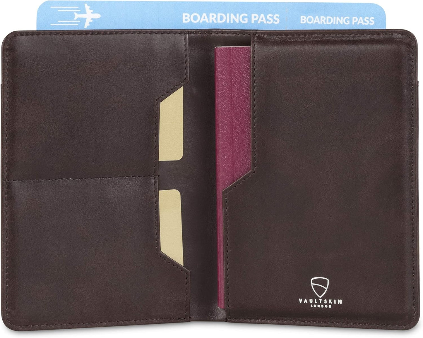 Vaultskin Leather Passport Holder, Slim RFID Blocking Travel Wallet for Men and Women, Fits Passport, Credit Cards, ID, Cash, Passport Cover Ideal Travel Accessories with Gift Box (Kensington)