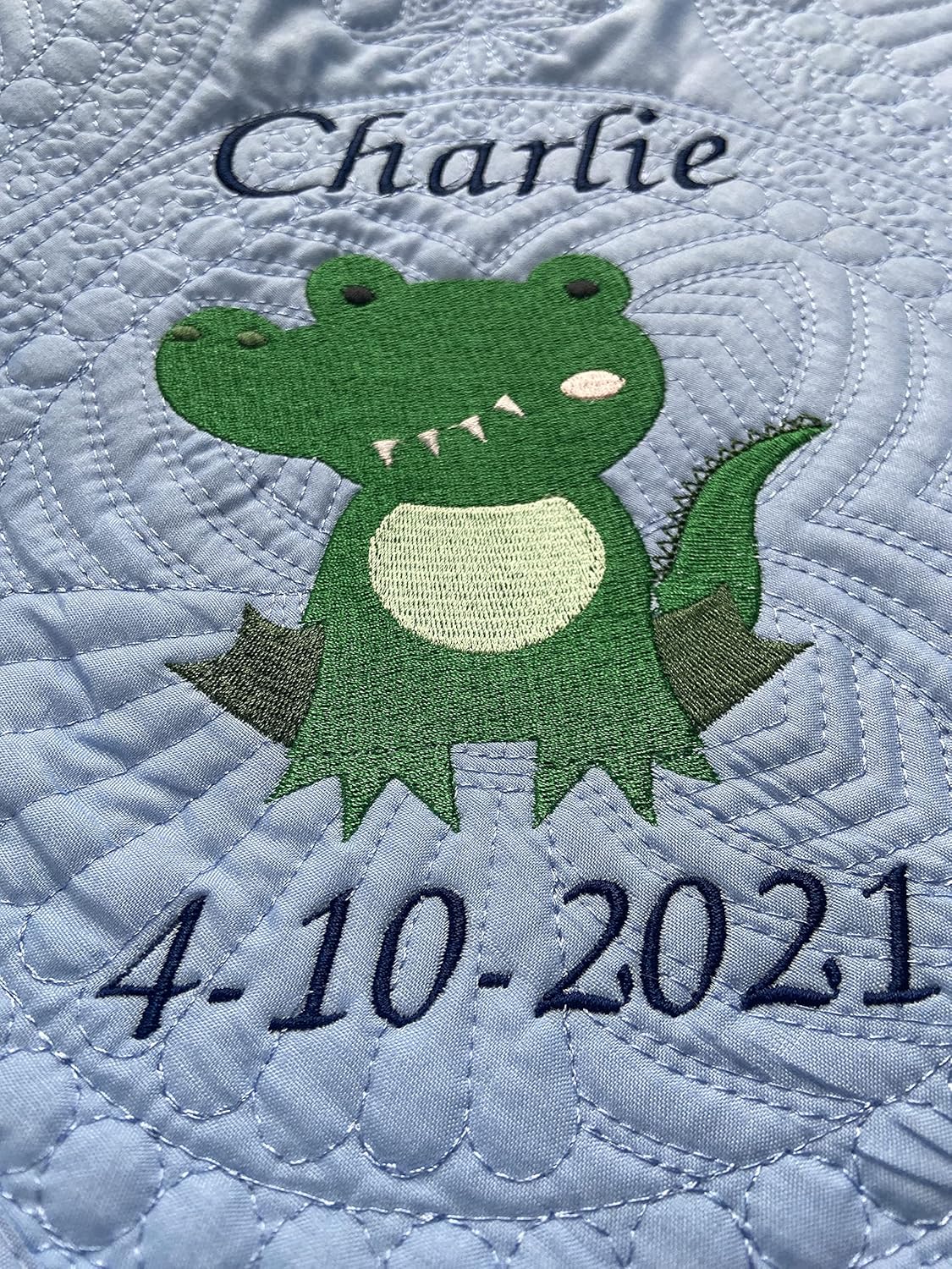 Personalized Baby Blanket Quilt | Monogrammed Blankets for Boys and Girls | Embroidered Baby Gifts | (Gator)