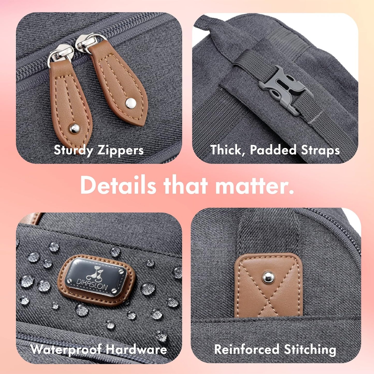 Dikaslon Diaper Bag Backpack with Portable Changing Pad, Pacifier Case and Stroller Straps, Large Unisex Baby Bags for Boys Girls, Multipurpose Travel Back Pack for Moms Dads, Dark Gray