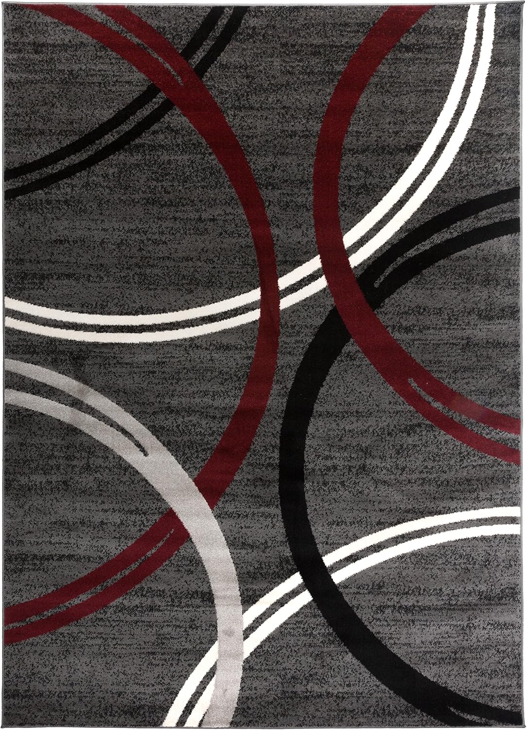 Rugshop Modern Wavy Circles Design Area Rug 4' x 6' Red