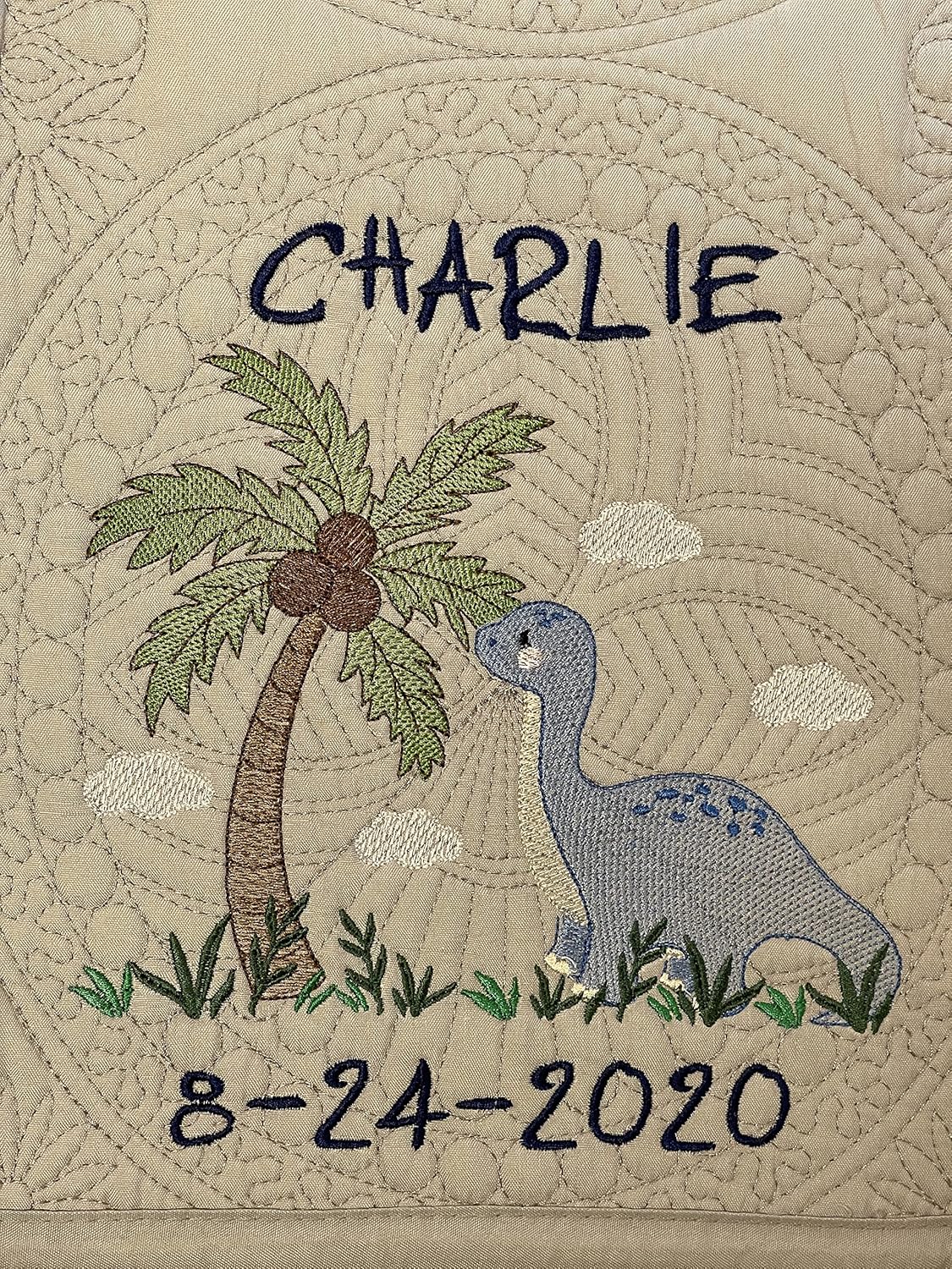 Personalized Baby Blanket Quilt | Monogrammed Blankets for Boys and Girls | Embroidered Baby Gifts | (Dino)