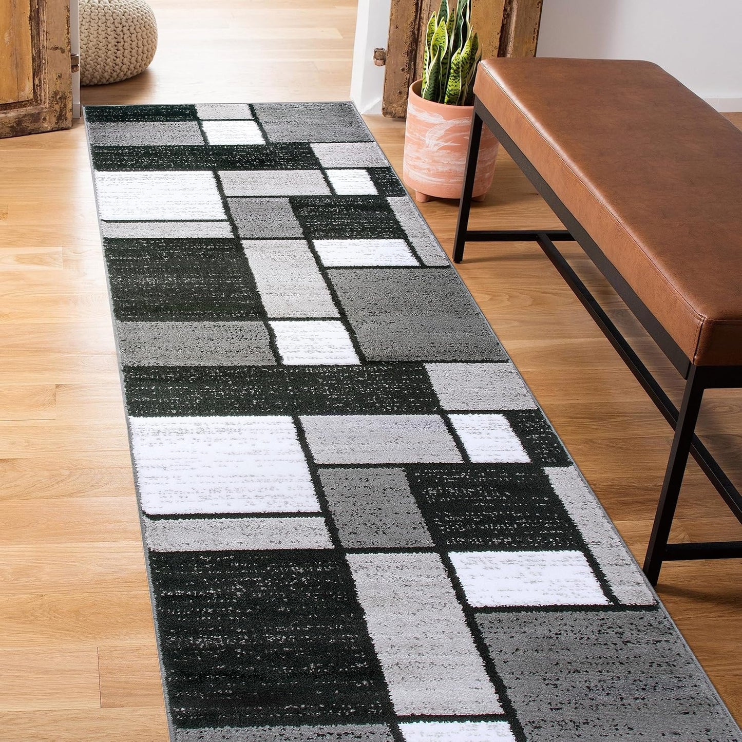 Rugshop Contemporary Modern Boxes Runner Rug 2' x 10' Gray
