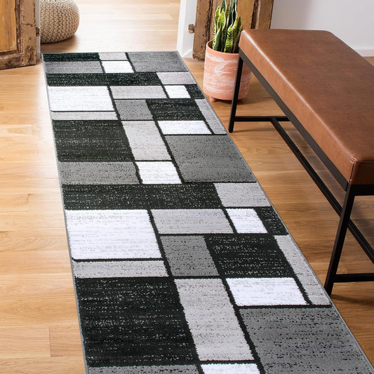 Rugshop Contemporary Modern Boxes Runner Rug 2' x 10' Gray