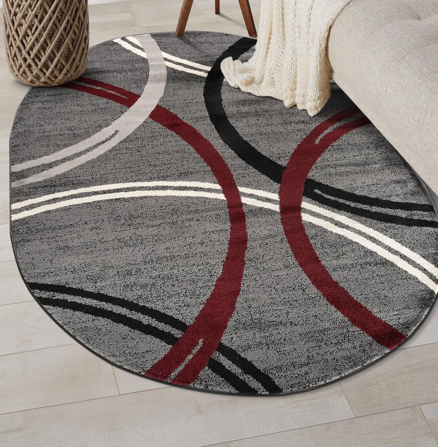 Rugshop Modern Wavy Circles Design Oval Area Rug 5' x 7' Red