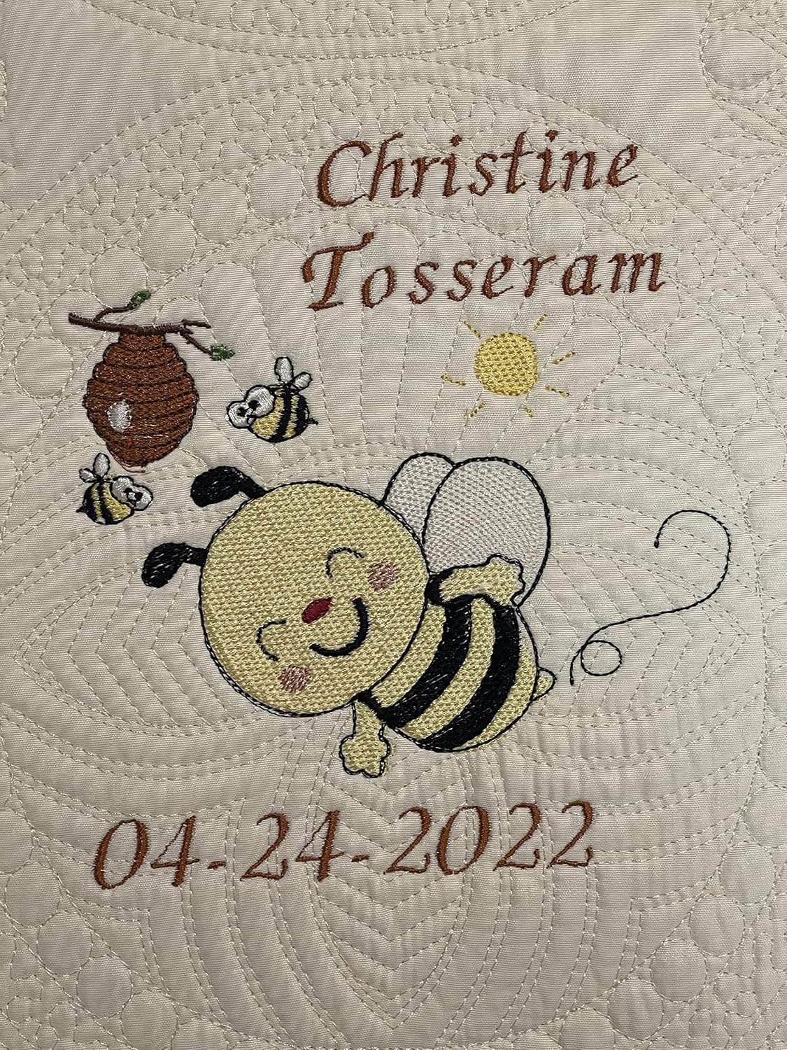Personalized Baby Blanket Quilt | Monogrammed Blankets for Boys and Girls | Embroidered Baby Gifts | (Honeybee)